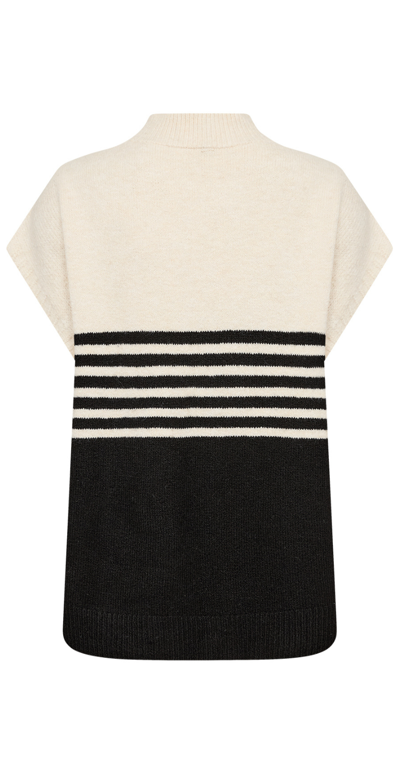Melinda to-farvet strikvest med striber creme/sort LikeLondon