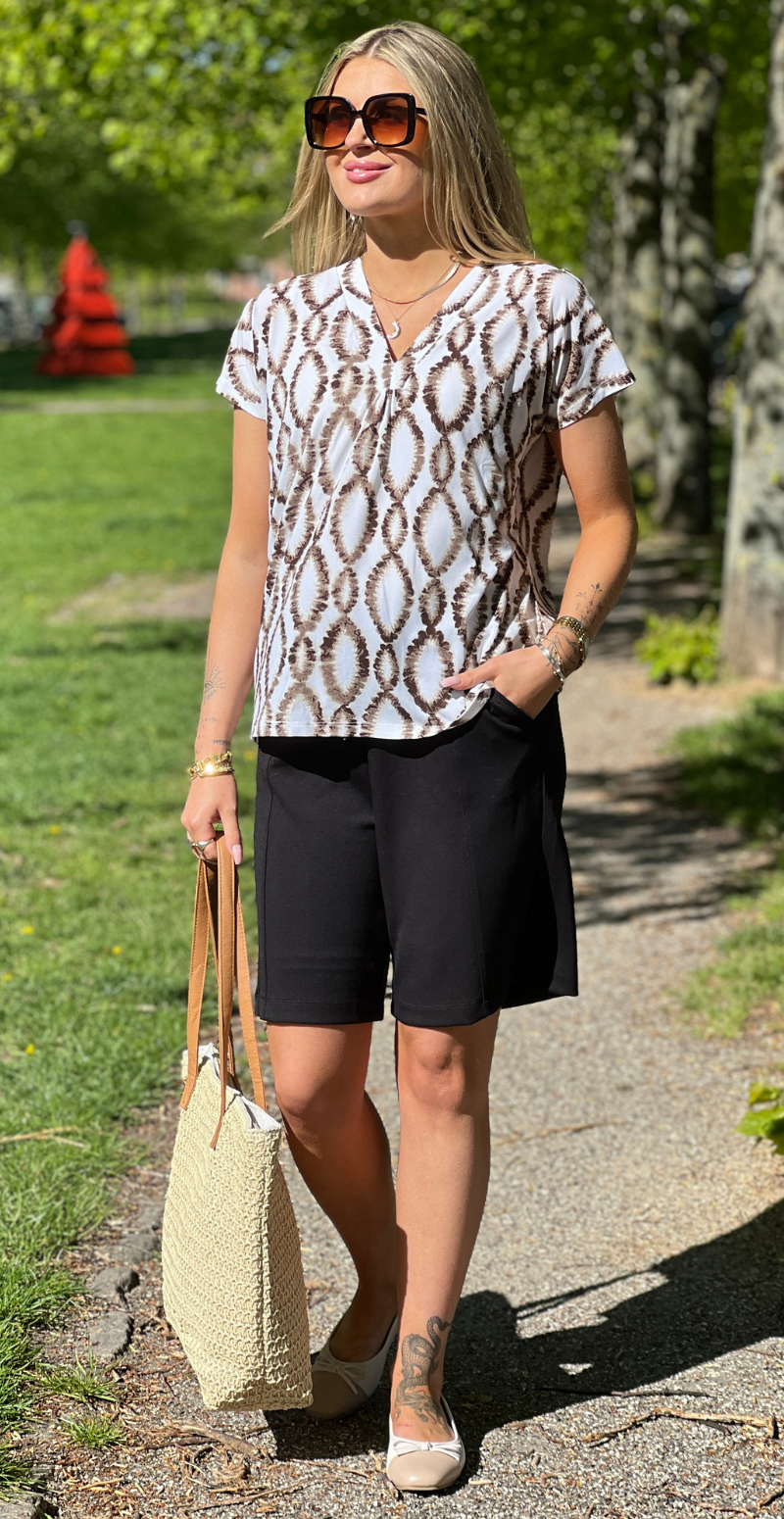 Floi bluse med print brilliant white w. coffee bean Freequent
