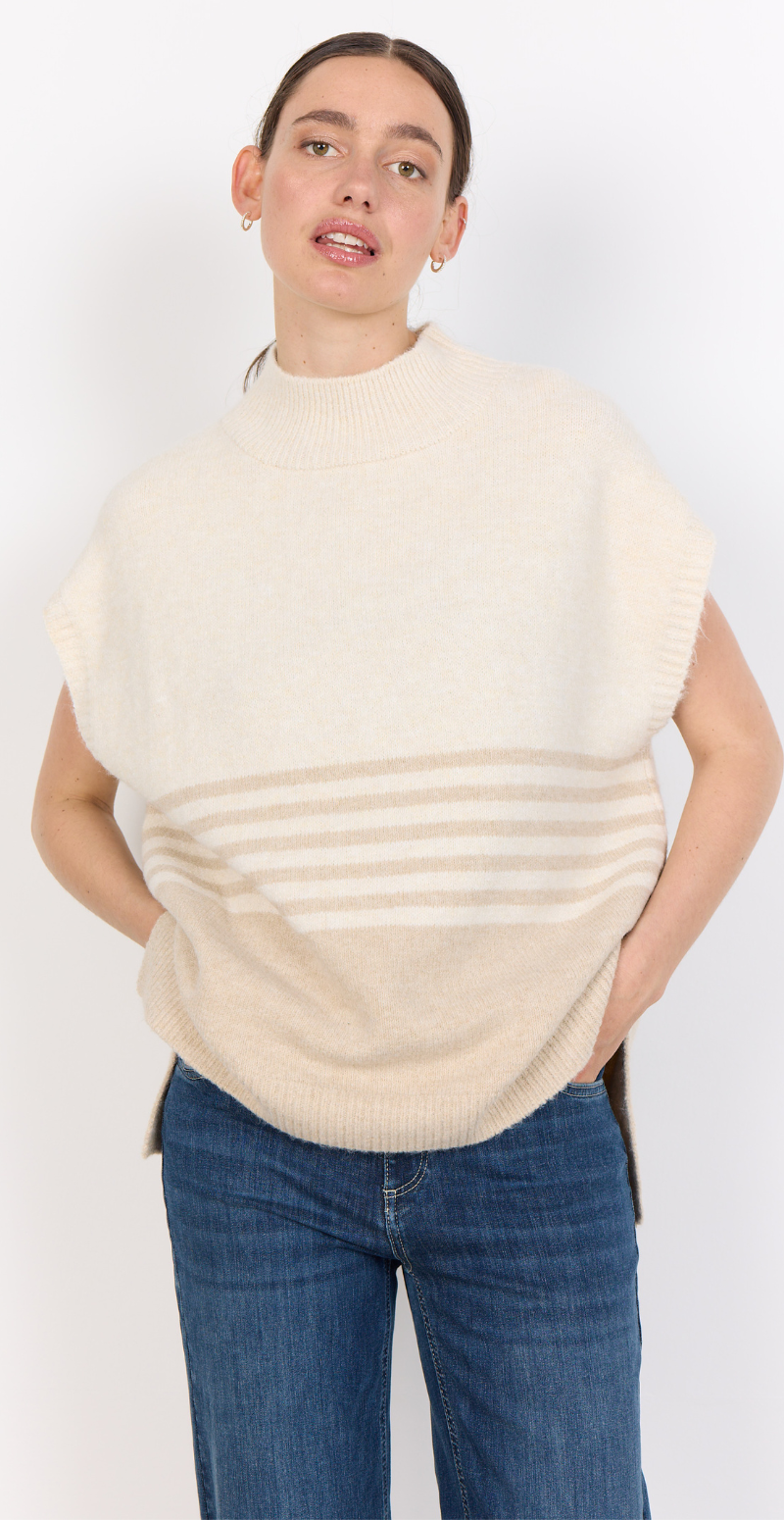 Melinda to-farvet strikvest med striber beige LikeLondon