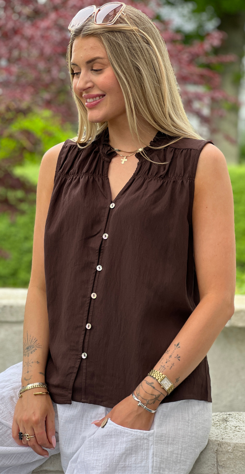 Ally bluse med knapper coffee bean Freequent
