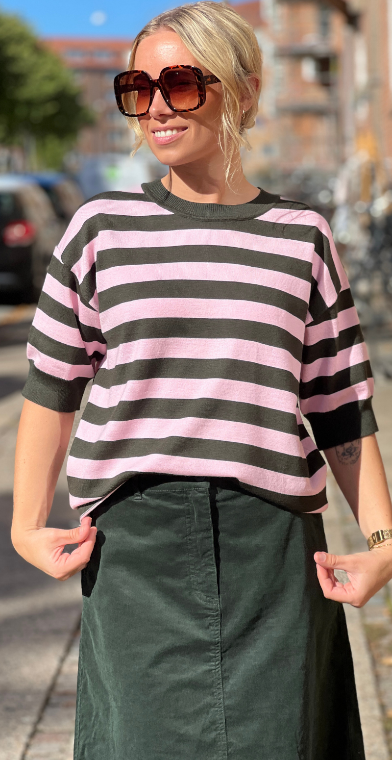 Morla strikbluse i t-shirt med striber rosin/pink B.young