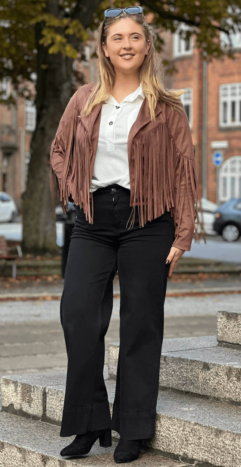 Billie ruskindsjakke med frynser brown LikeLondon