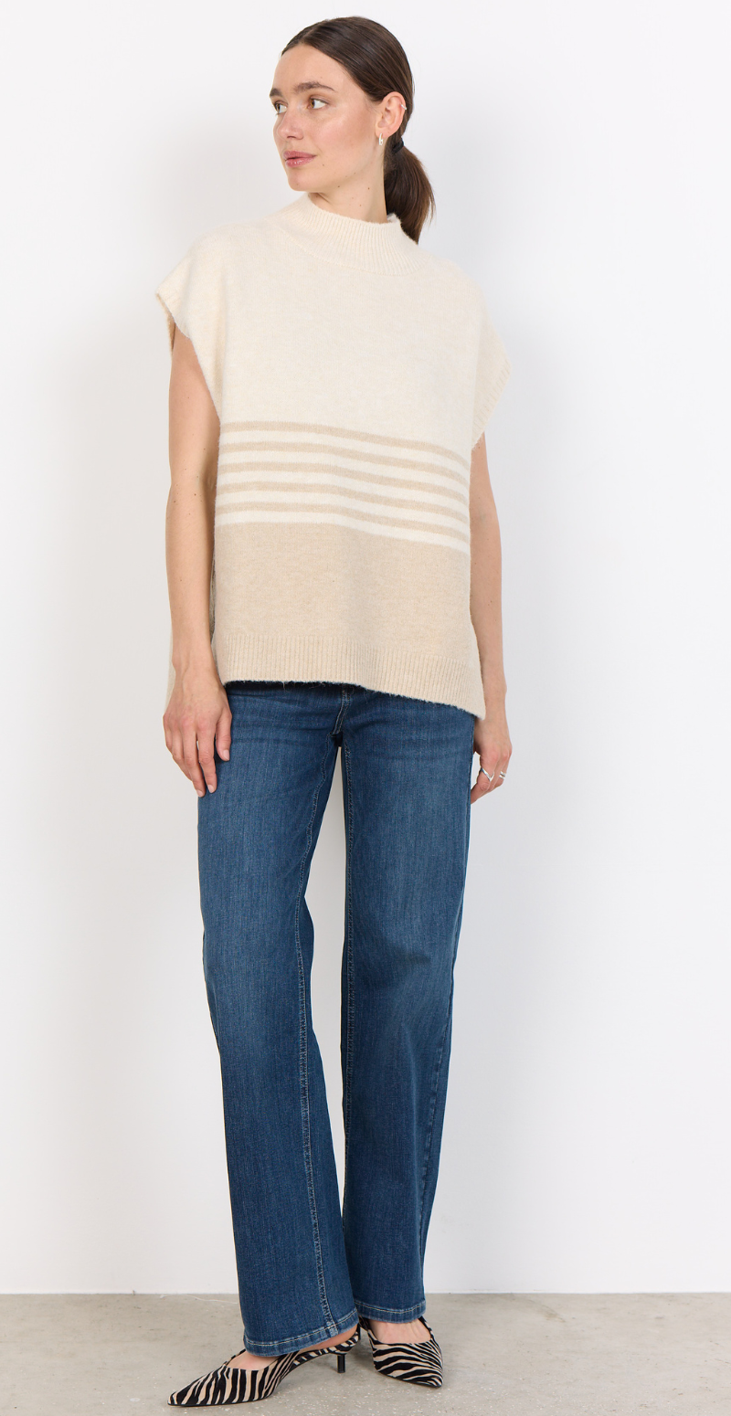 Melinda to-farvet strikvest med striber beige LikeLondon
