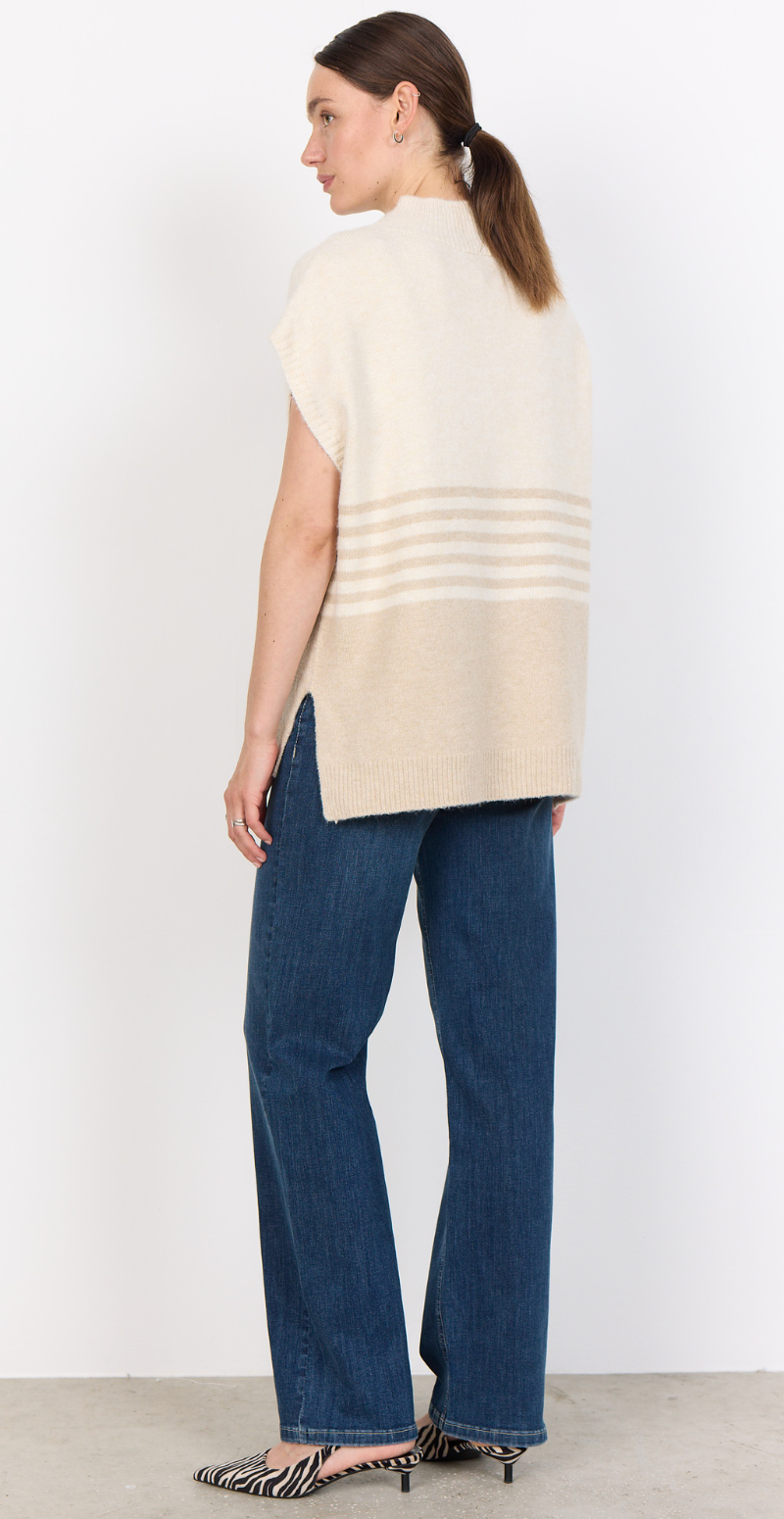 Melinda to-farvet strikvest med striber beige LikeLondon
