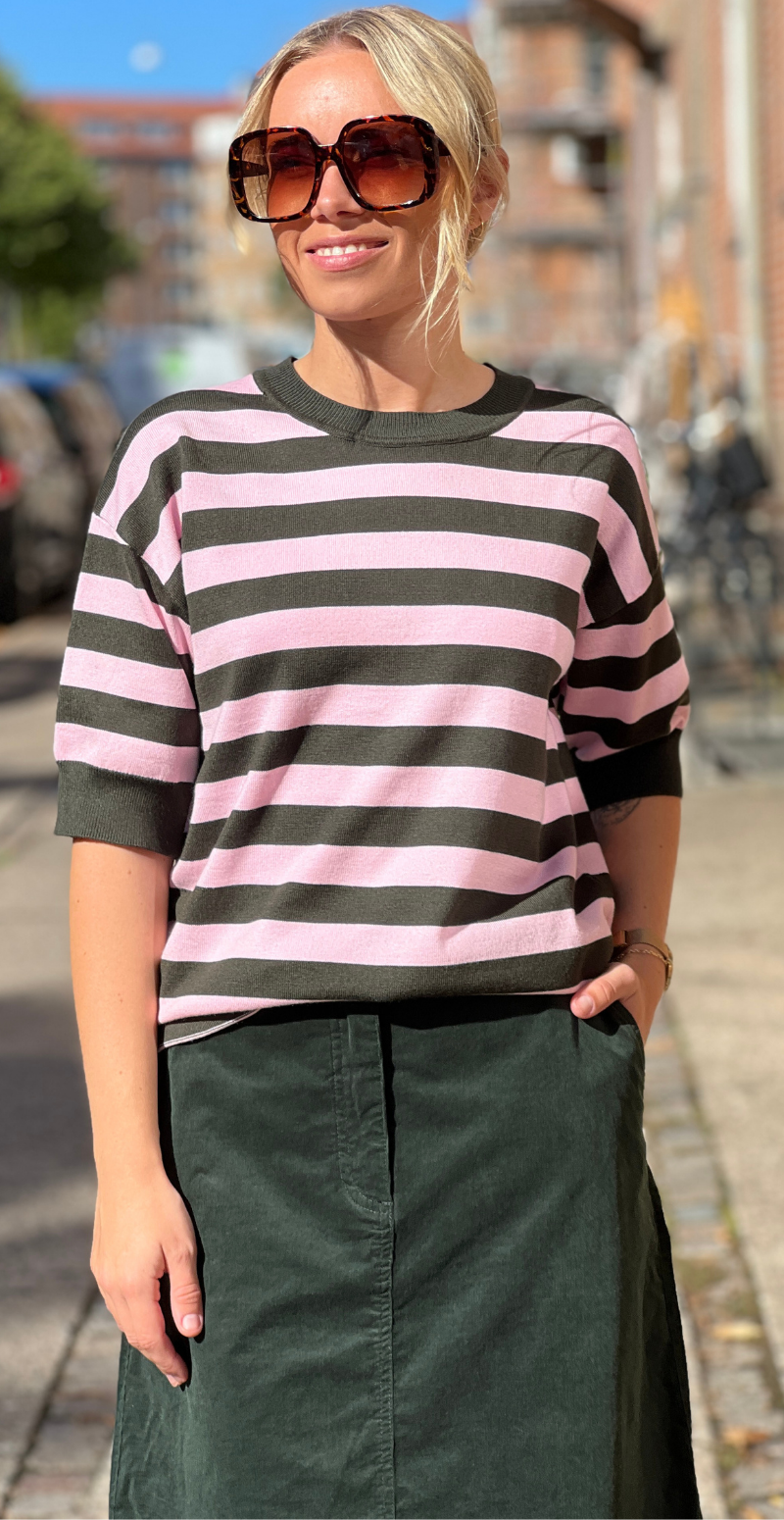 Morla strikbluse i t-shirt med striber rosin/pink B.young