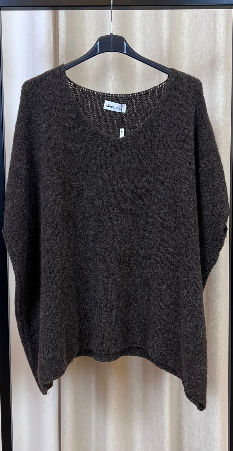 Sigga strikket oversized vest med v-hals brun LikeLondon