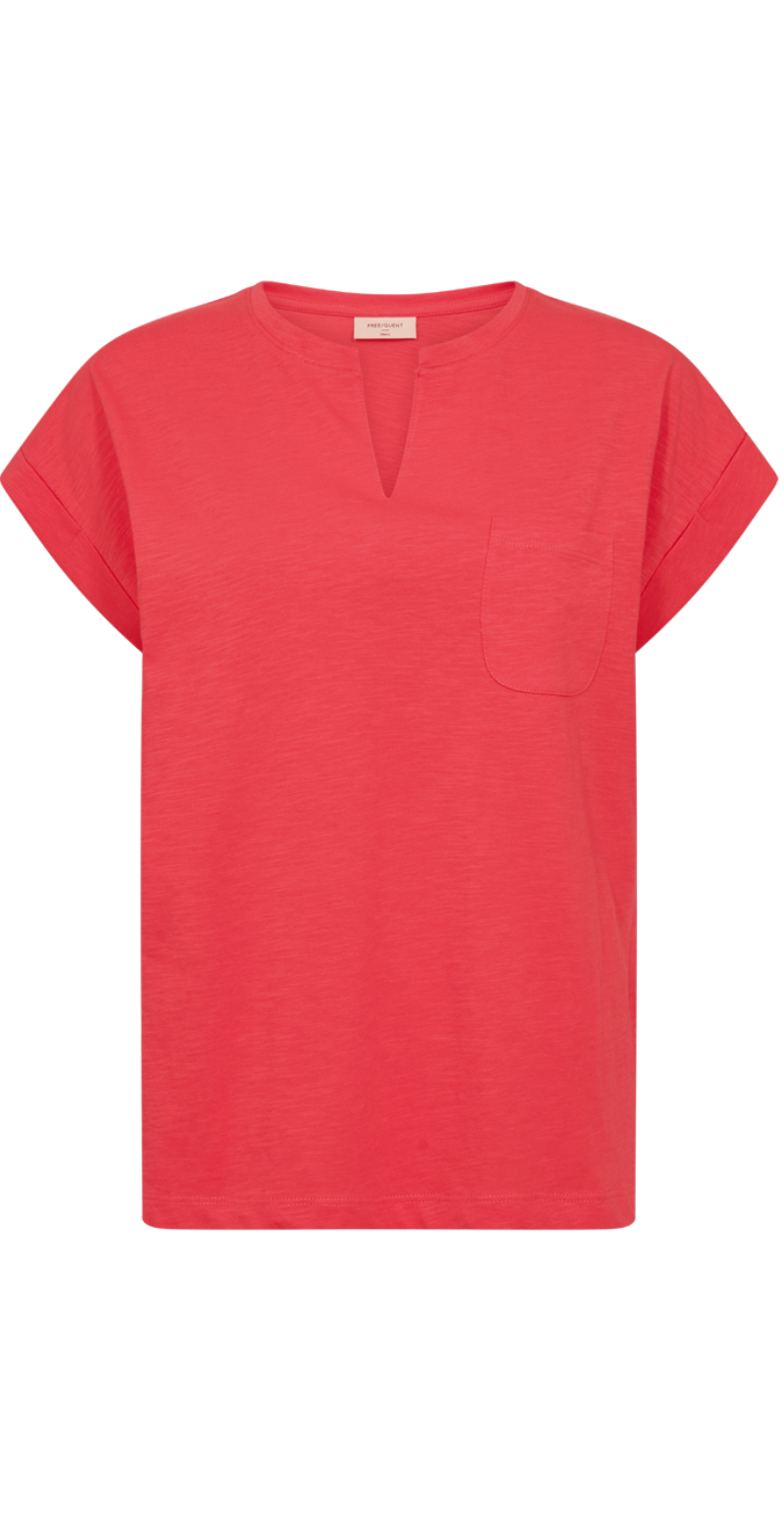 Viva T-shirt med v-hals og lomme bittersweet