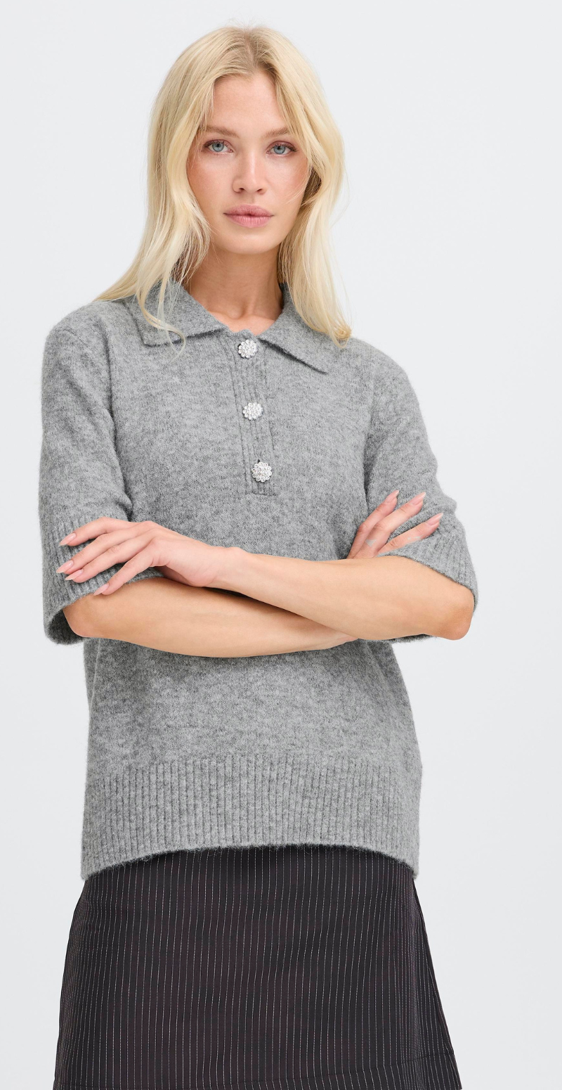 Minna polo med knapper i similisten medium grey melange B.young