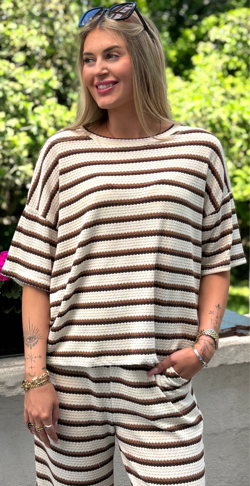 Fanny hæklet bluse med striber brun LikeLondon