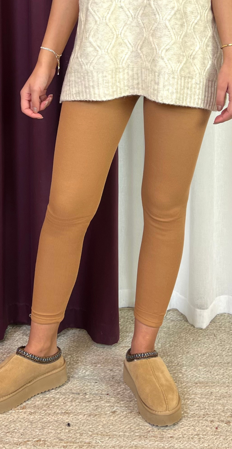 Lolly leggings med fleece og rib okker LikeLondon