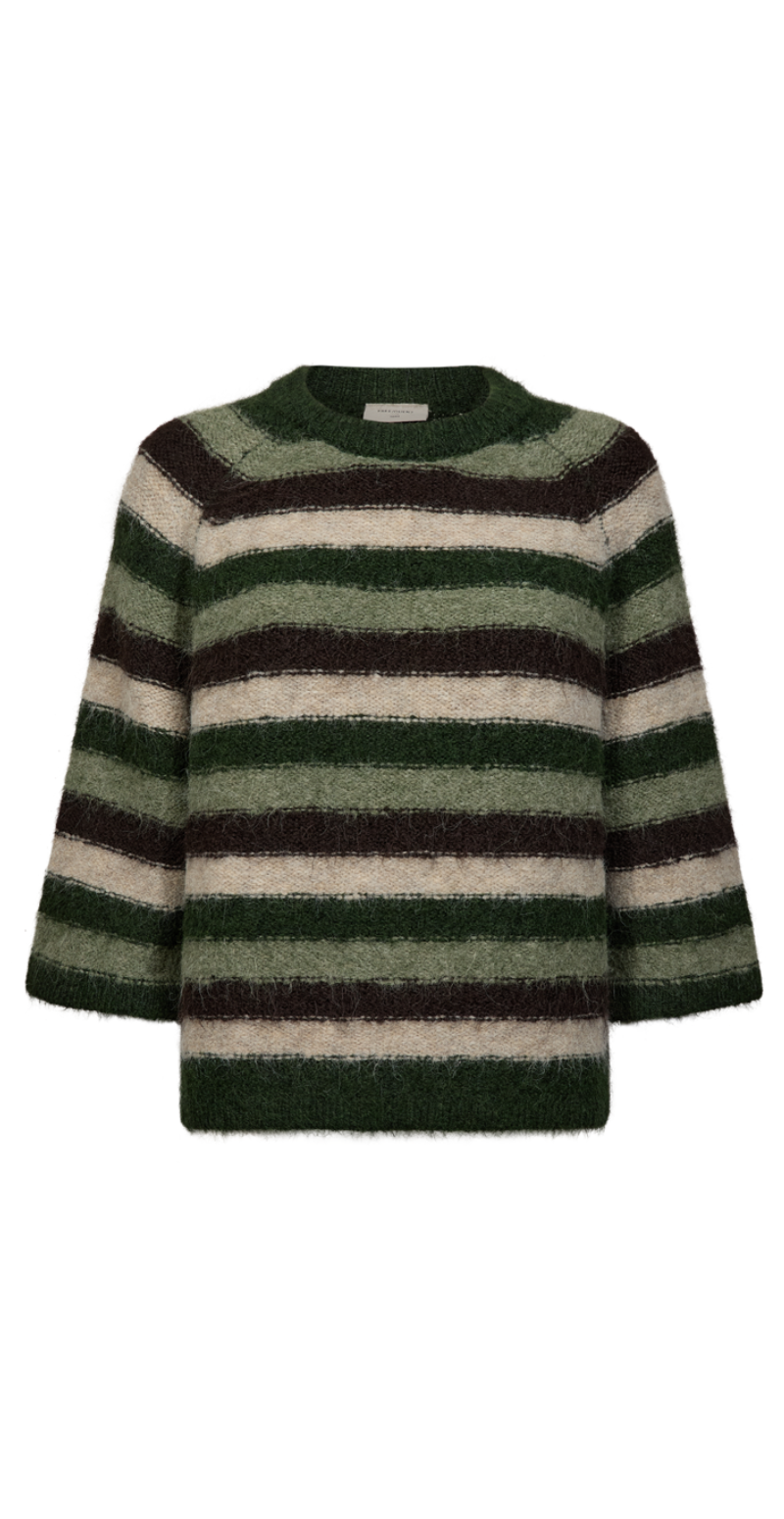 Lulu pullover med striber og 3/4 ærmer deep forest Freequent