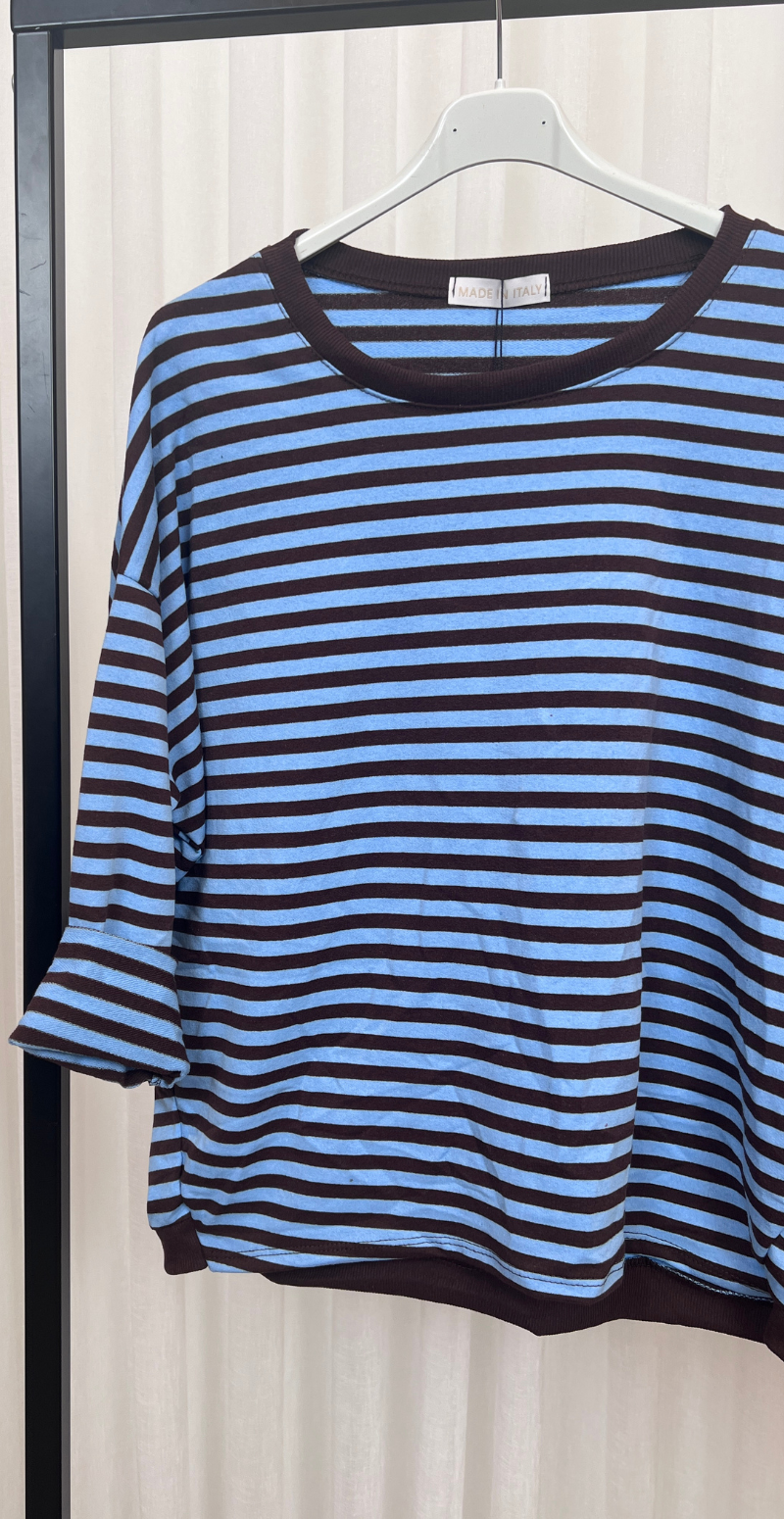 Zenia bluse med lange ærmer og striber sky blue/old brown LikeLondon