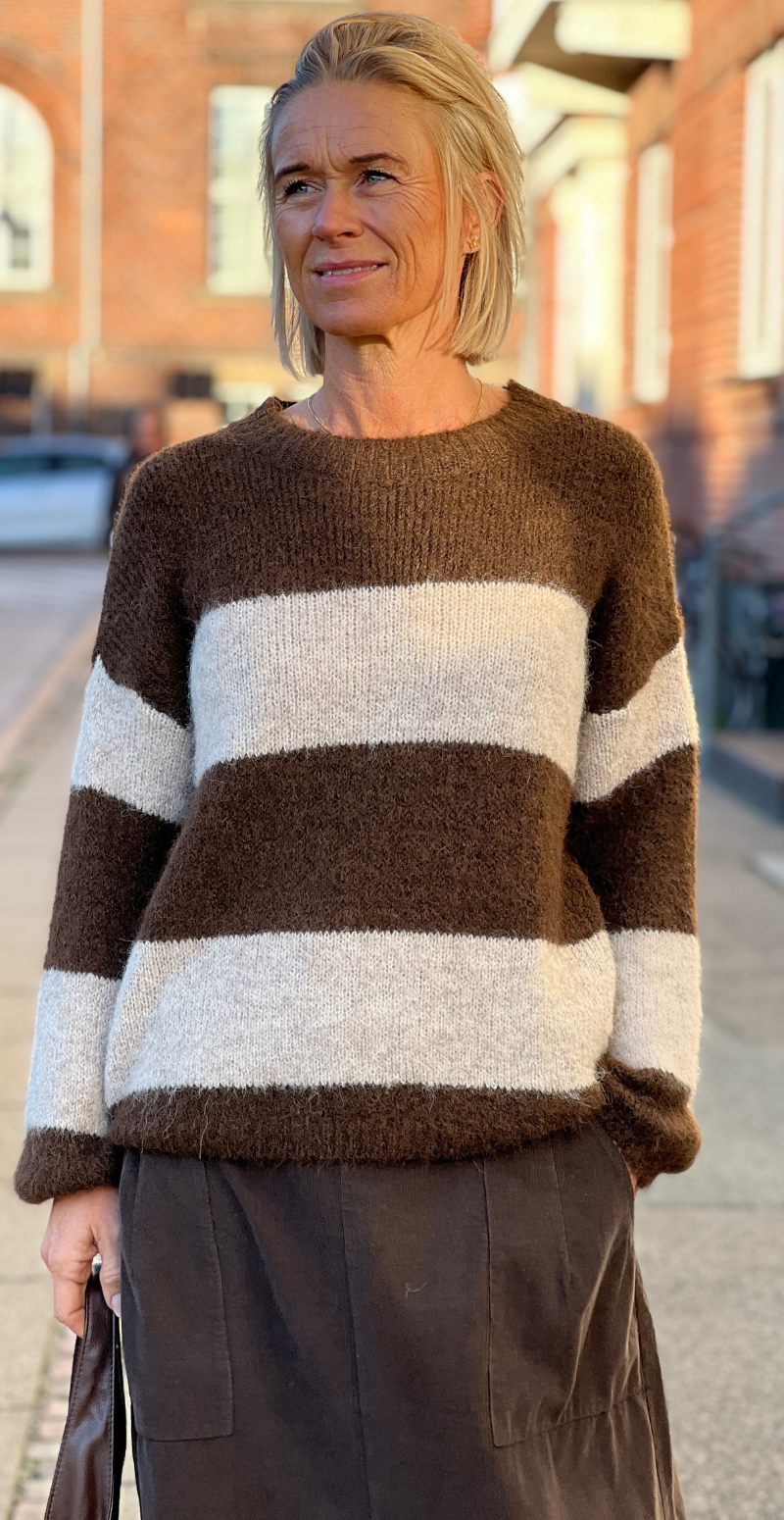 Viva uldstrik med brede striber brun/beige LikeLondon