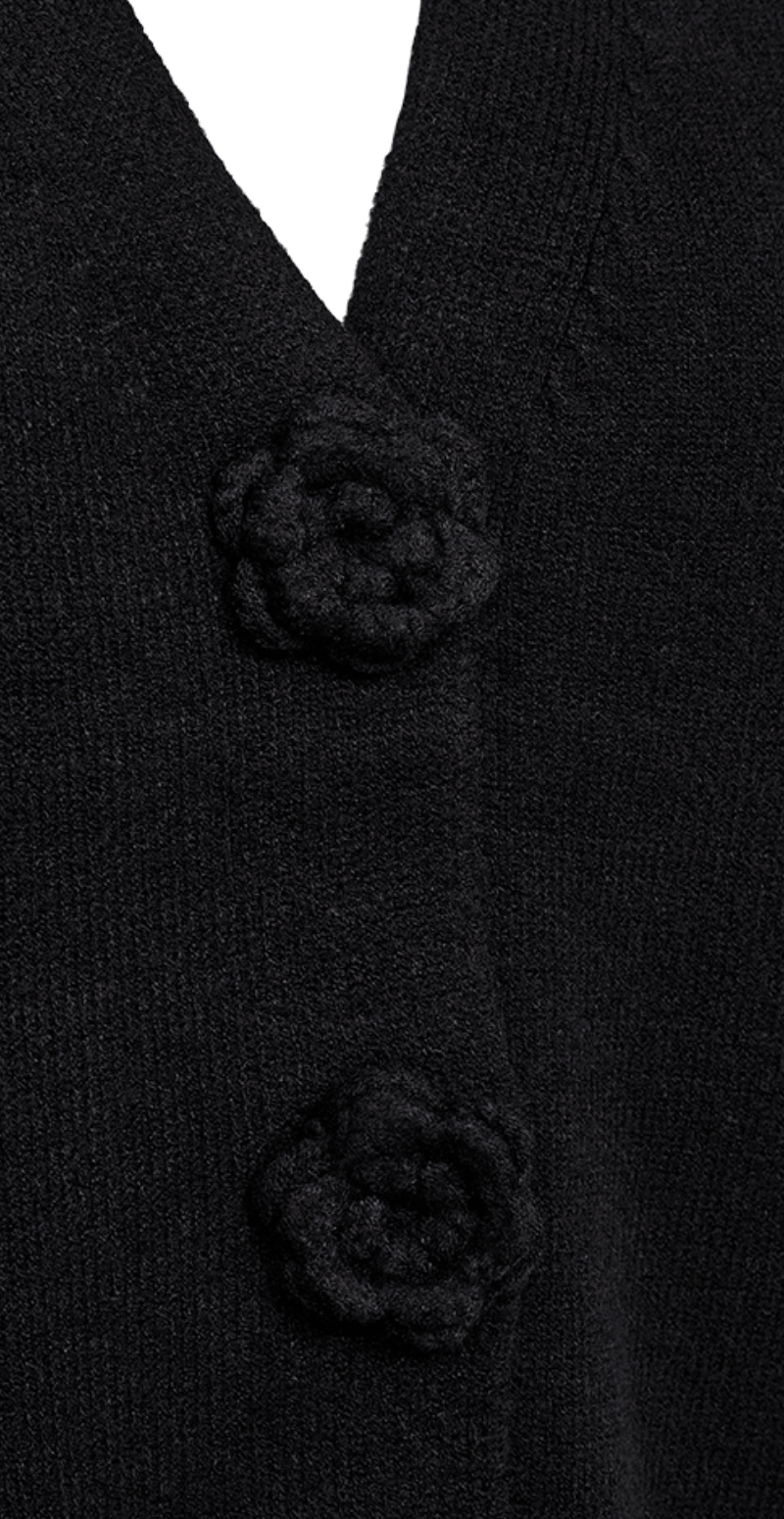 Alpi cardigan med hæklede knapper sort