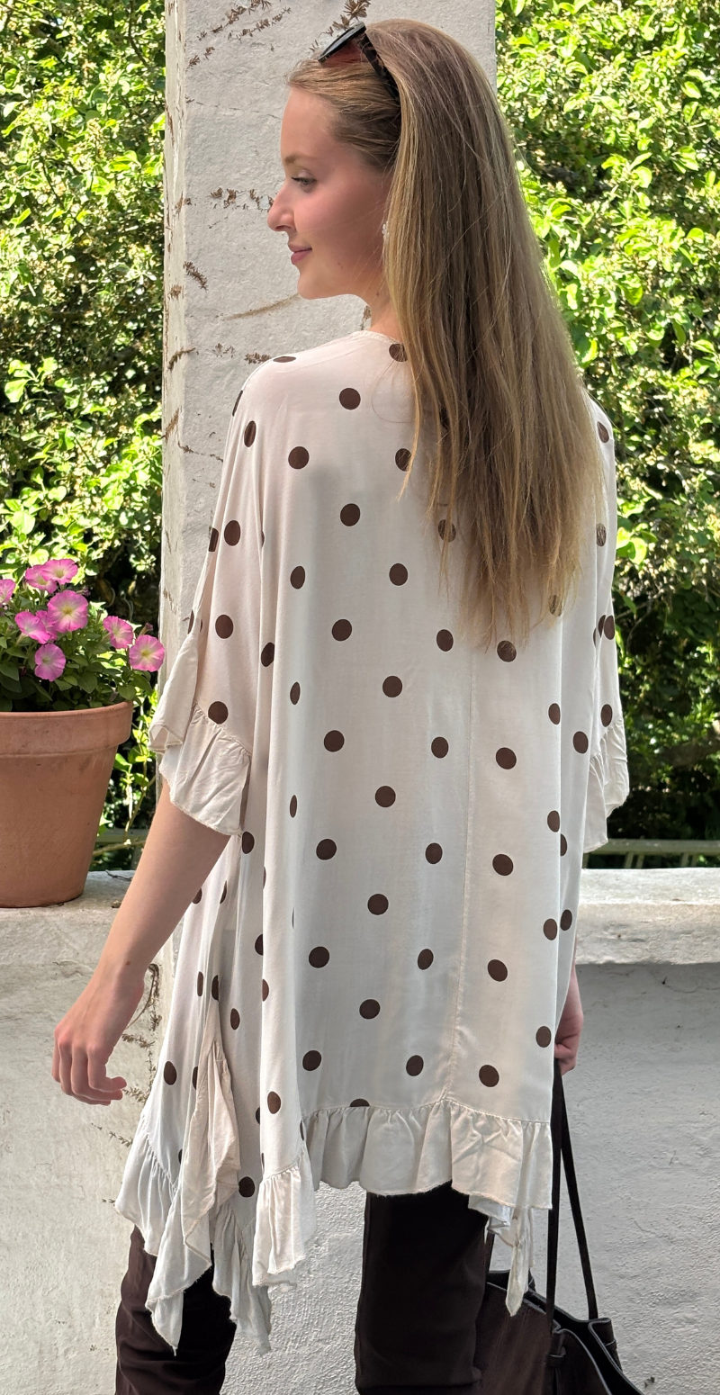 Sigrid bluse med vidde og prikker beige LikeLondon