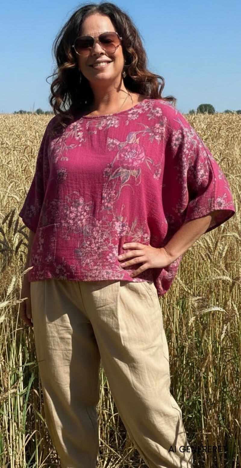 My bluse med blomsterprint og lommer fortil wine LikeLondon