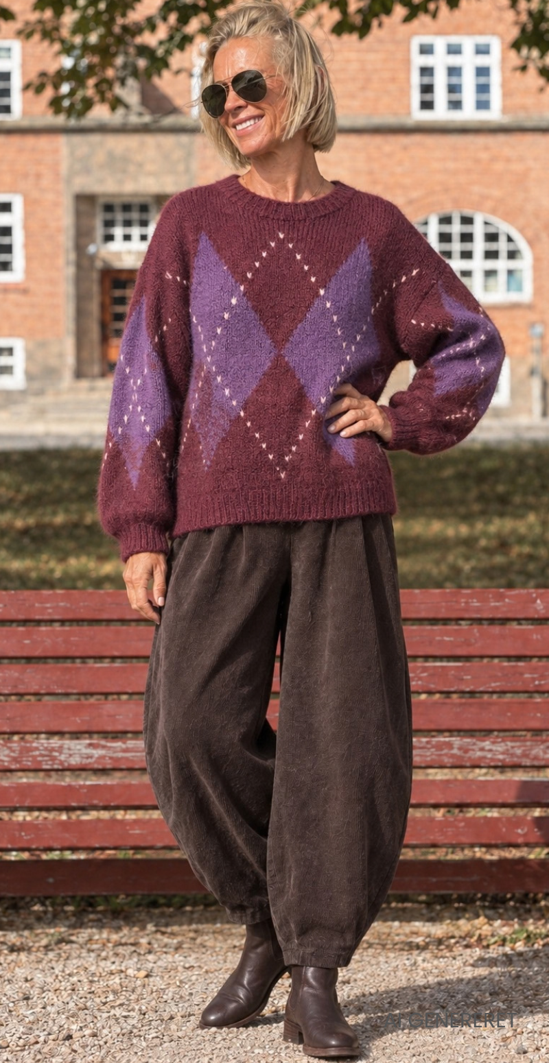 Lova uldstrik i alpaka med harlekin tern bordeaux LikeLondon