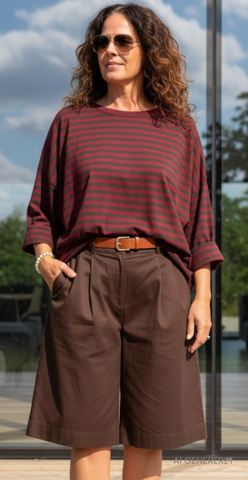 Zenia bluse med lange ærmer og striber old brown/wine red LikeLondon