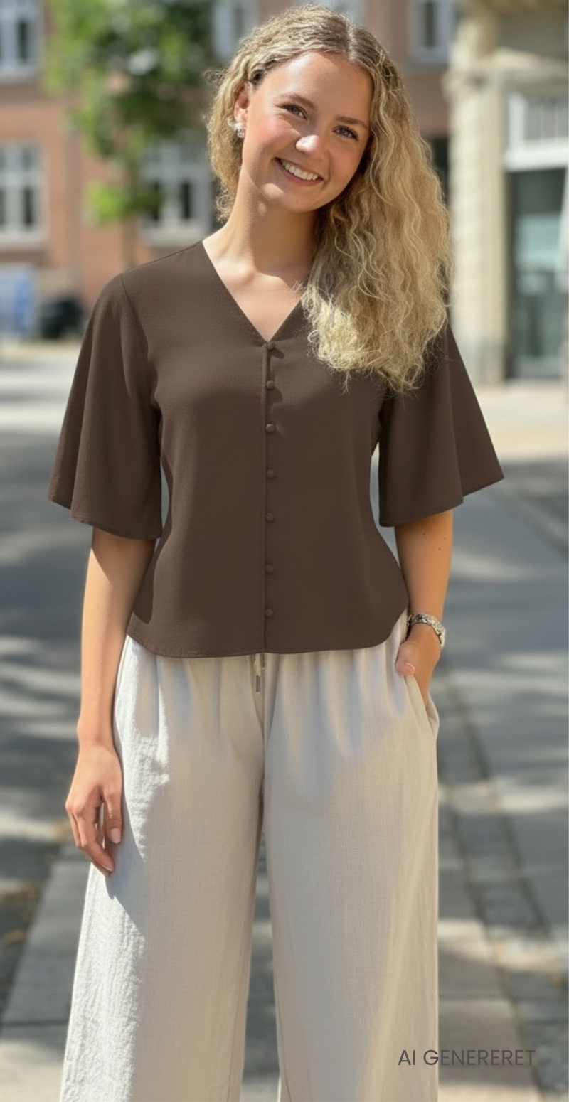Ingkar gennemknappet bluse med elastik java B.young