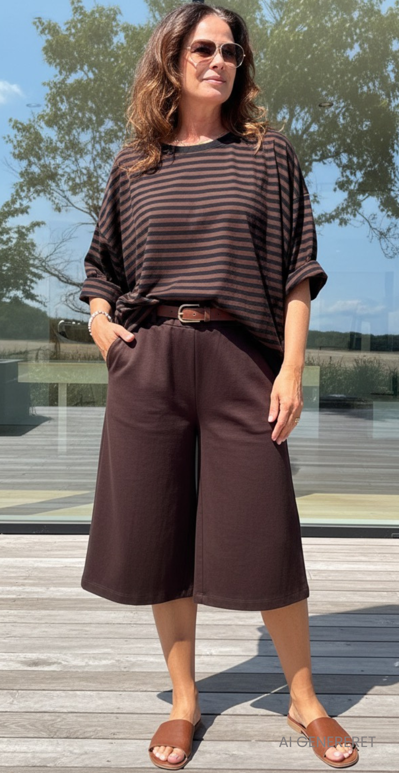 Zenia bluse med lange ærmer og striber old brown/sort LikeLondon