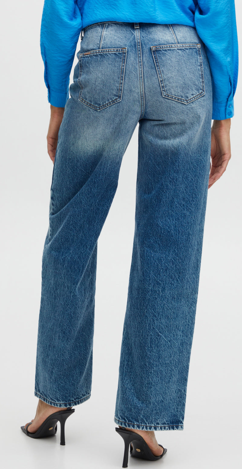 Denim buks med bredde ben medium blå  model billede bagfra