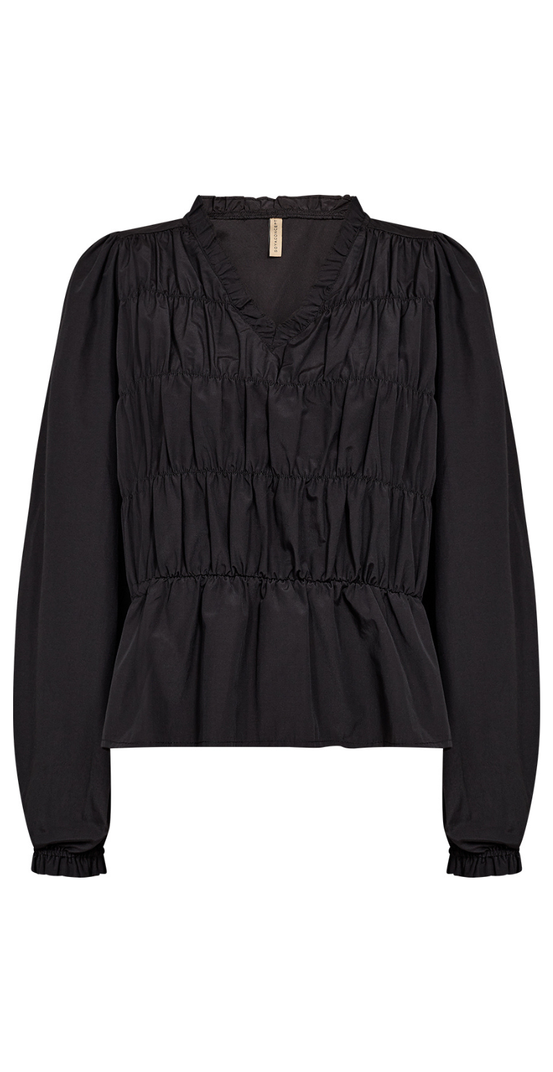 Celeste bluse med smock og v-hals sort