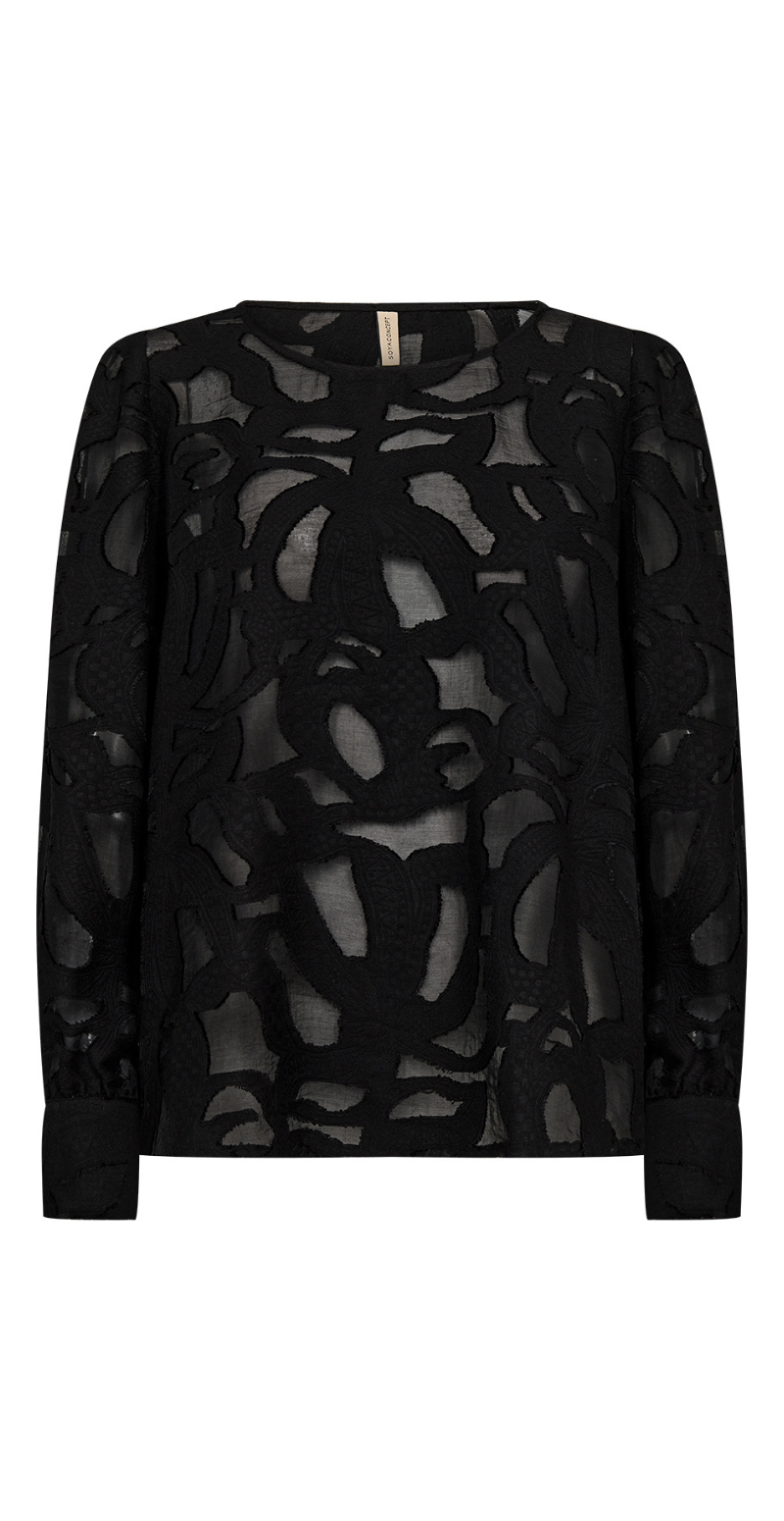 Selda bluse i mesh med mønster sort