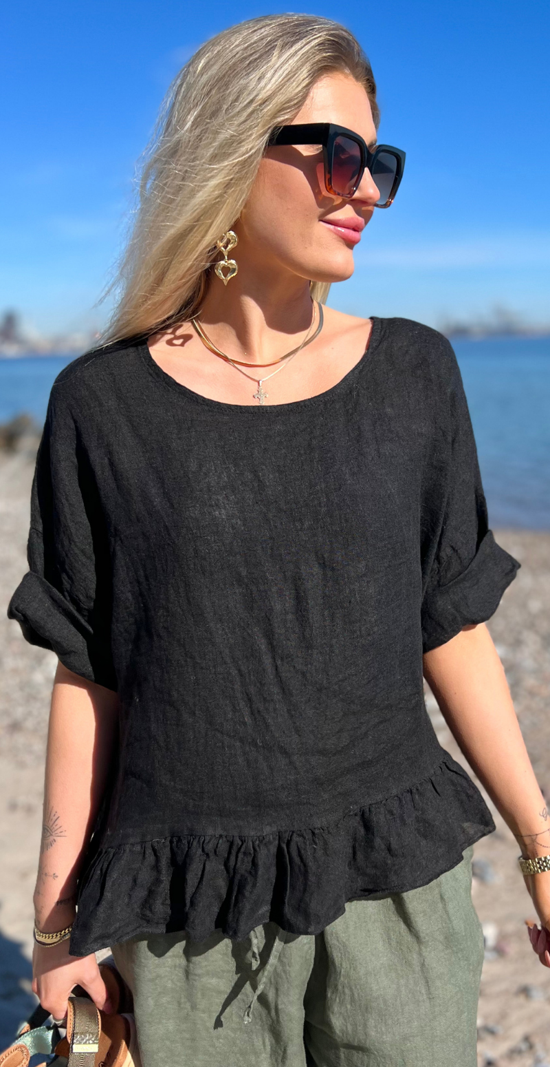 Freja hørbluse med peplum sort LikeLondon