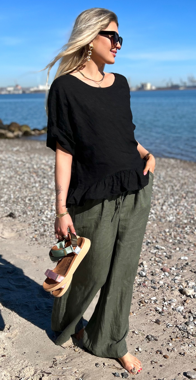 Freja hørbluse med peplum sort LikeLondon