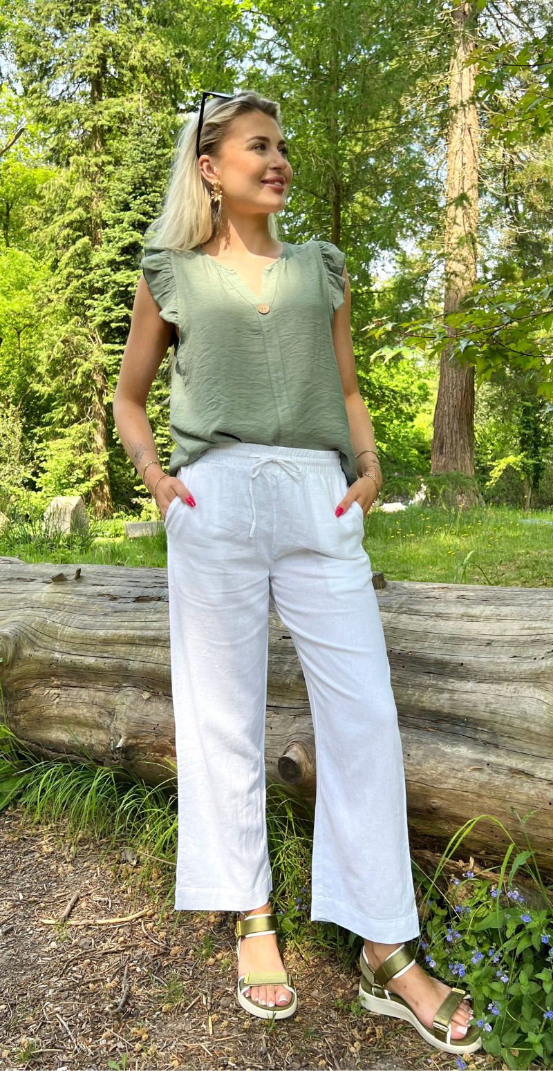 Lotus bluse med flæse detaljer khaki LikeLondon
