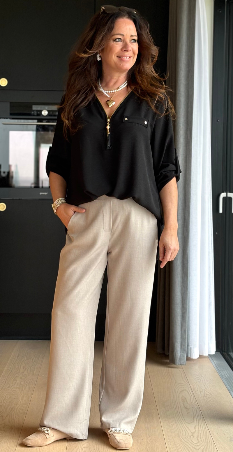 Filucca bluse med lynlåsdetalje sort