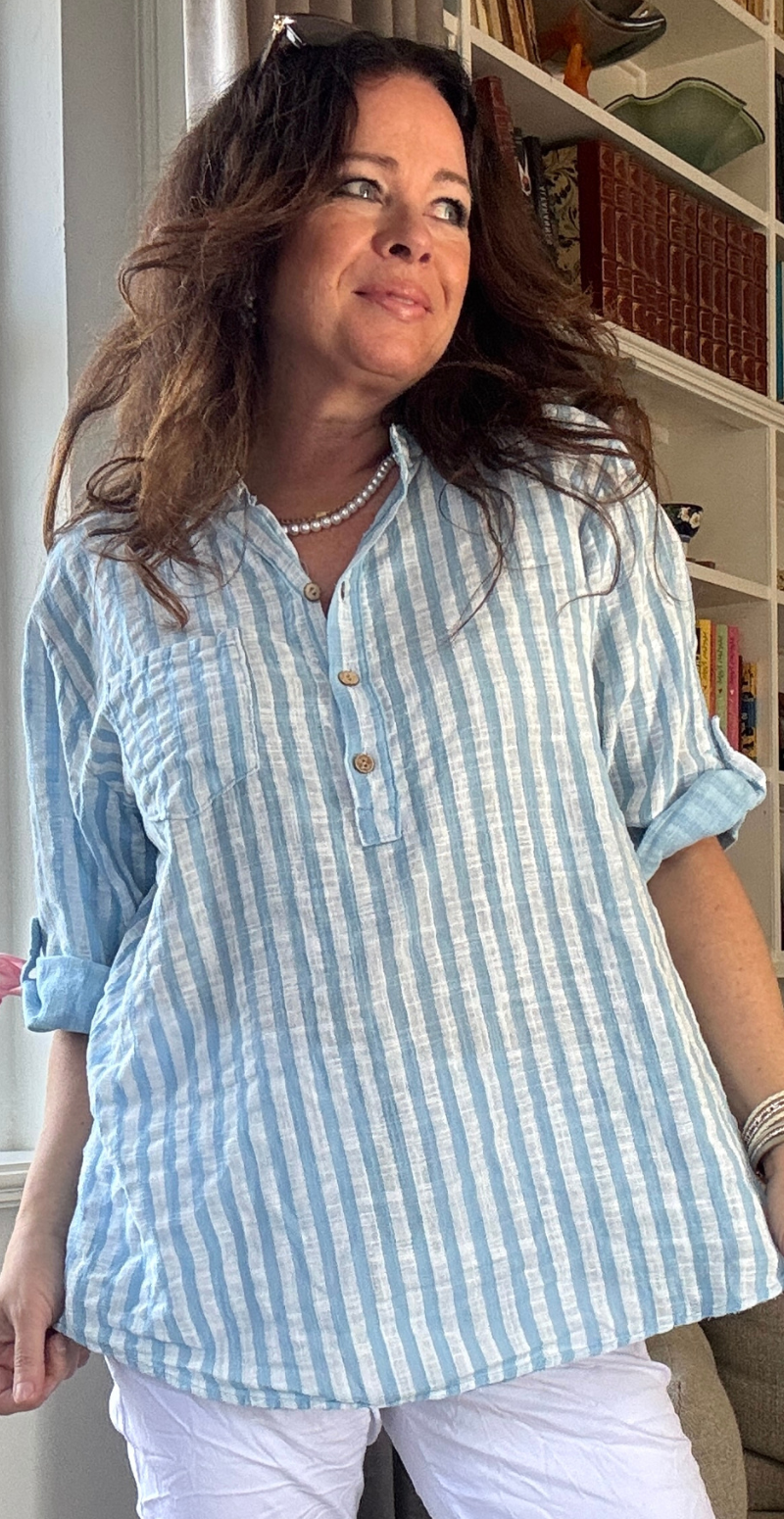 Irene bluse med striber lysblå LikeLondon