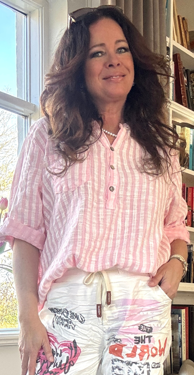 Irene bluse med striber rosa LikeLondon