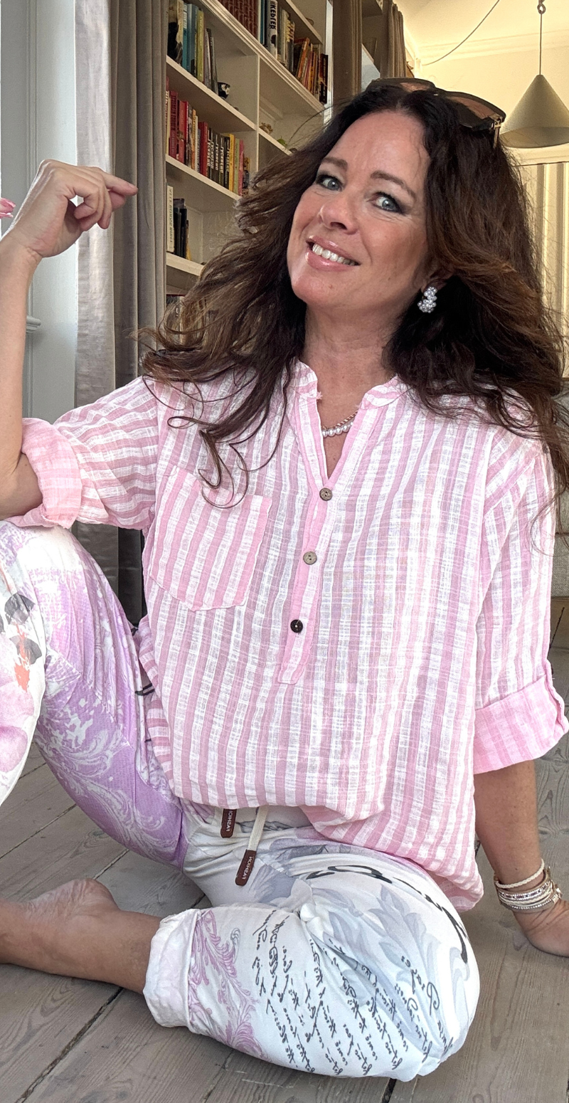 Irene bluse med striber rosa LikeLondon