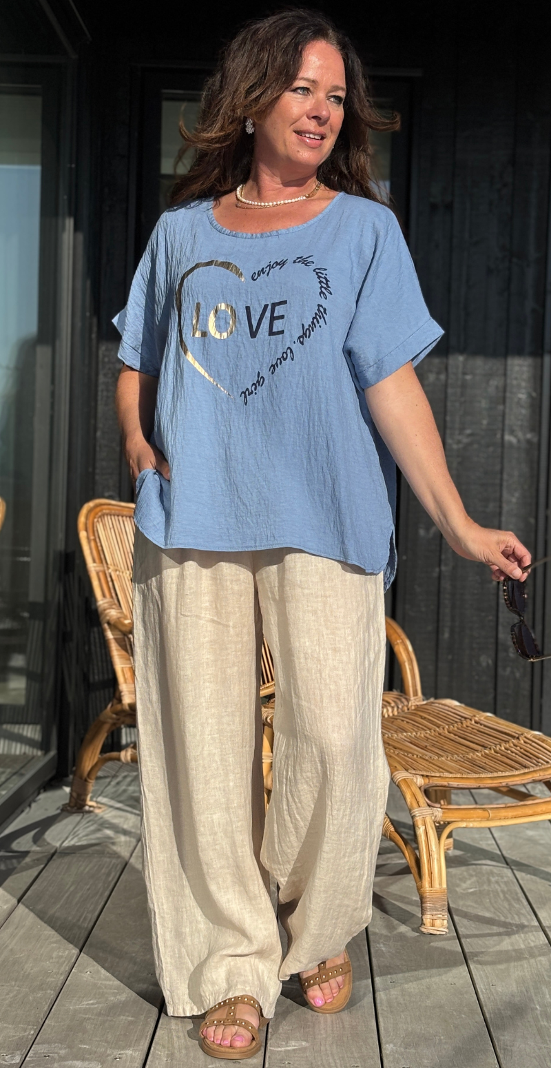 likelondon bluse med korte ærmer og print i denim blå