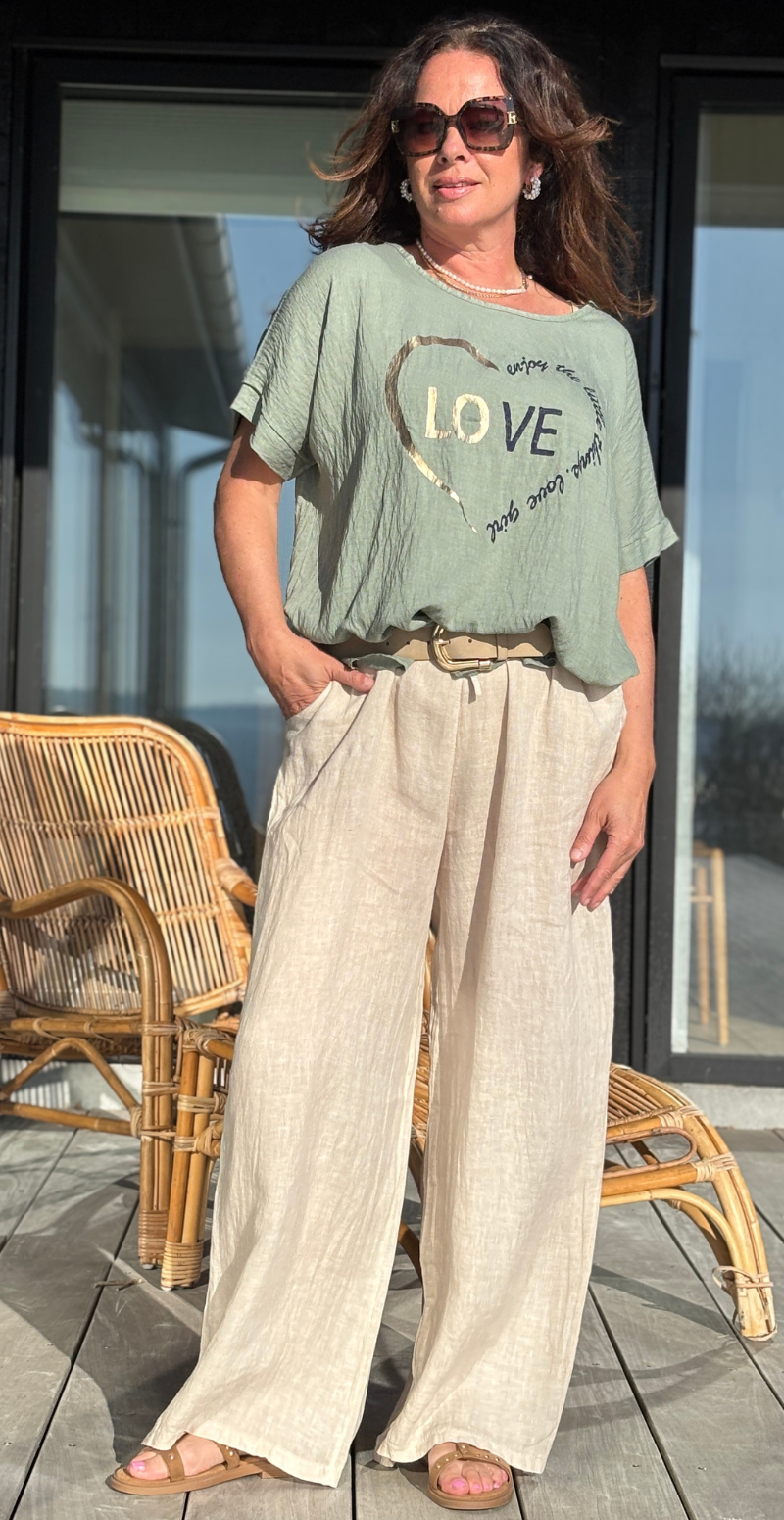 khaki vanja bluse med korte ærmer likelondon