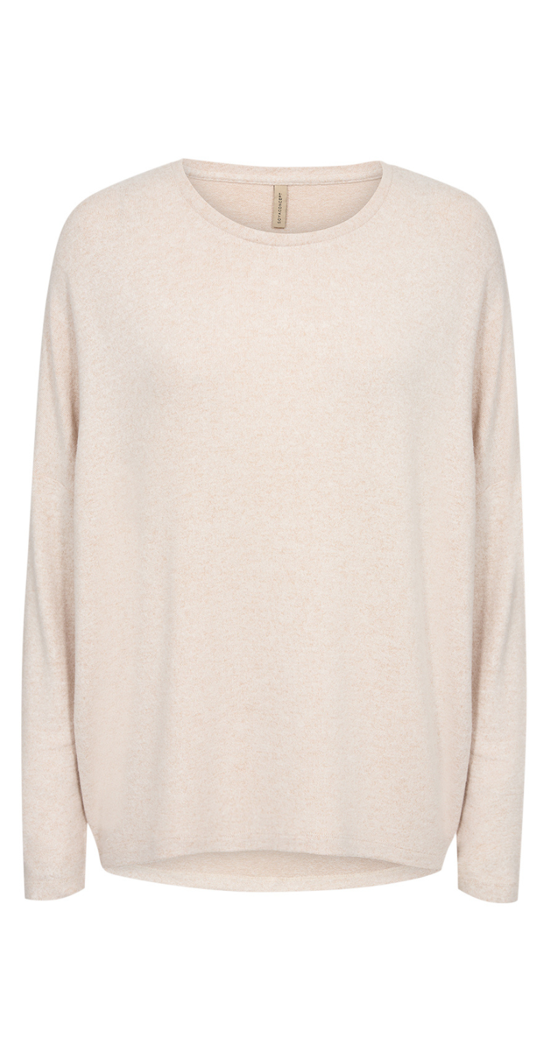 Olivia strikbluse med rund hals creme