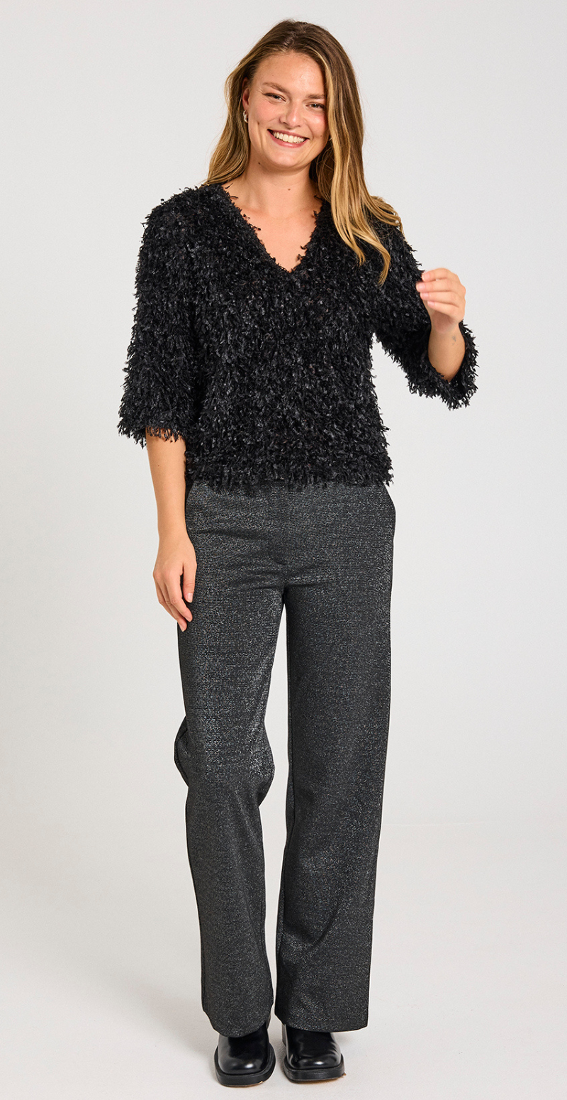 Nola bluse med frynser sortNola bluse med frynser sort