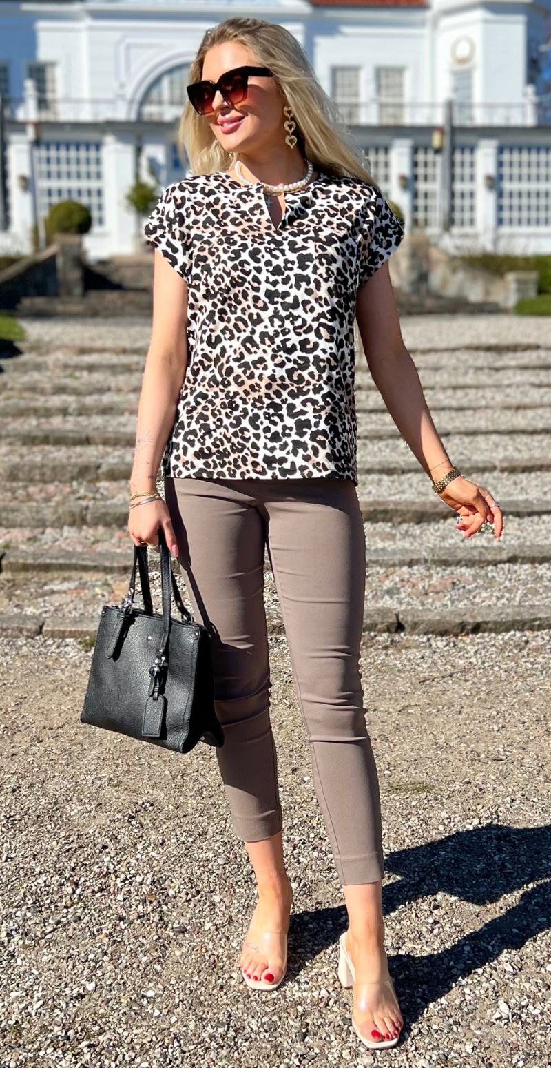 Viva T-shirt med leopard taupe/black
