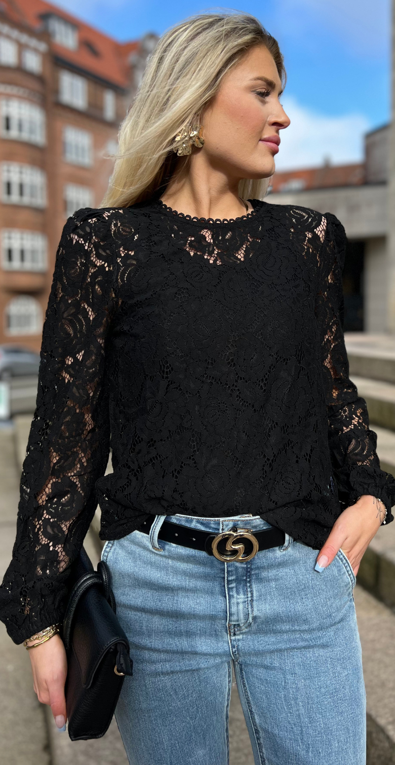 Blonde bluse med lange ærmer sort