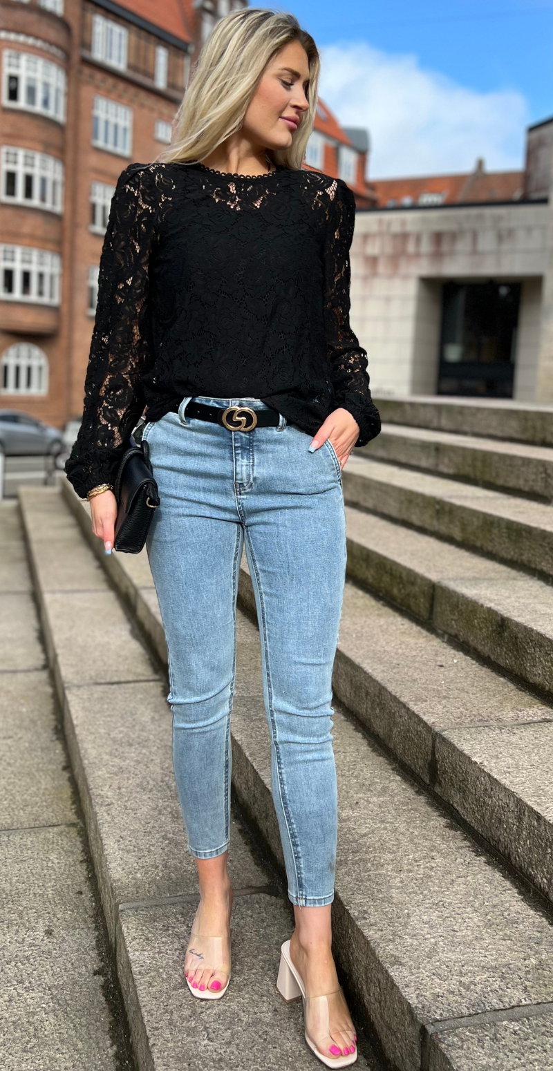 Blonde bluse med lange ærmer sort