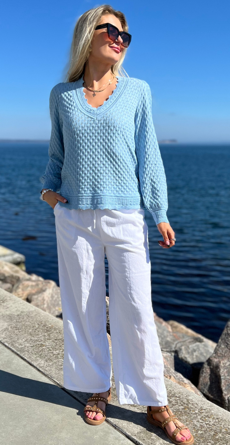 hvide sally bukser med lige ben og lommer