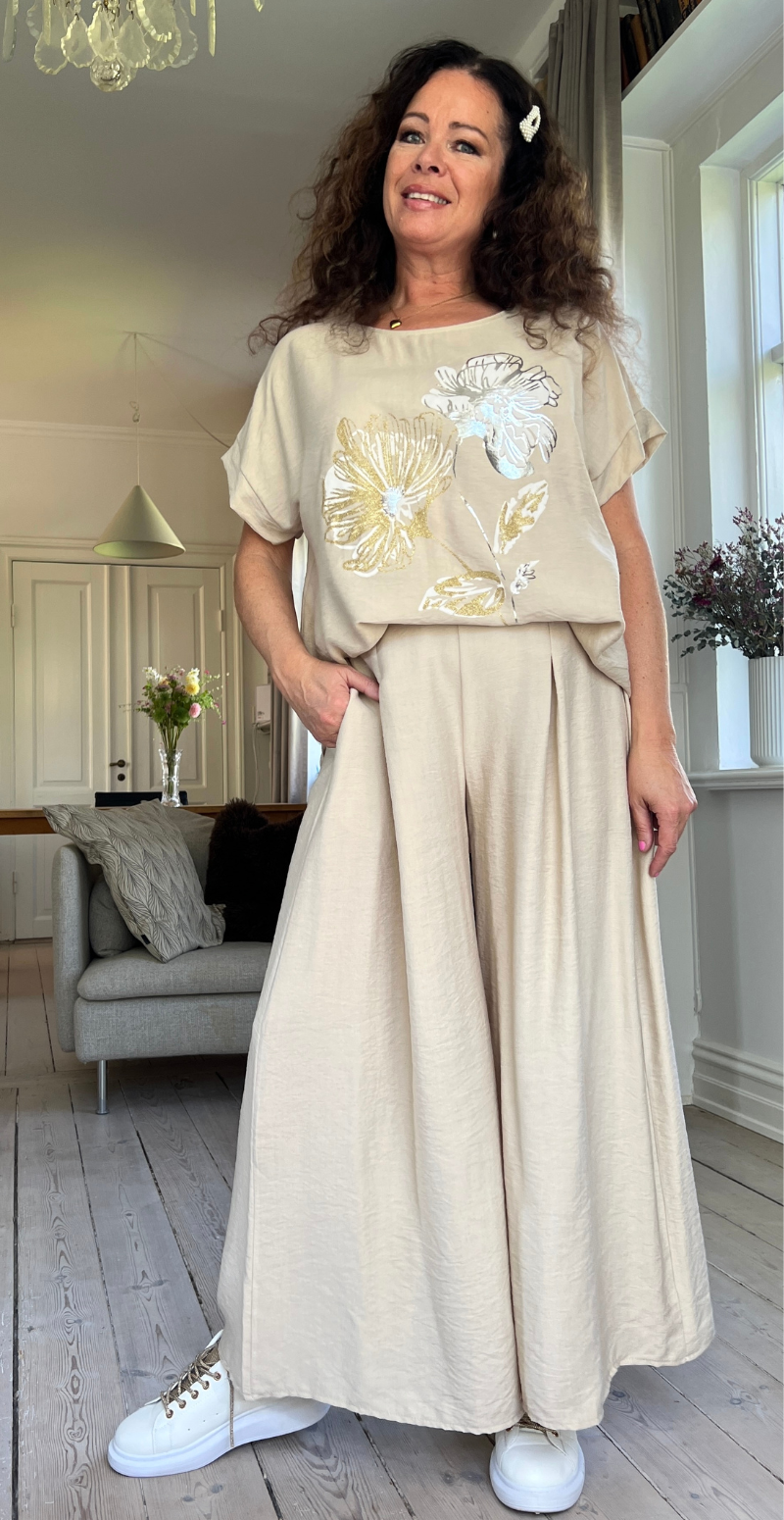 Khloe bukser med brede ben sand LikeLondon