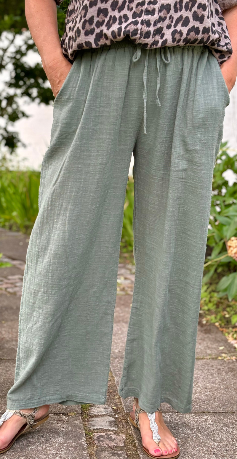 Elise ensfarvet buks khaki