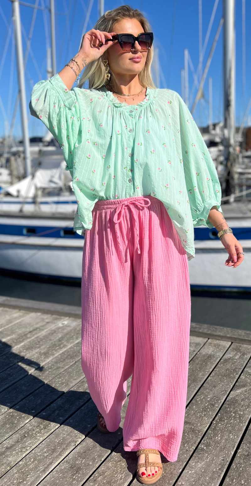 Santana bukser i bæk og bølge pink