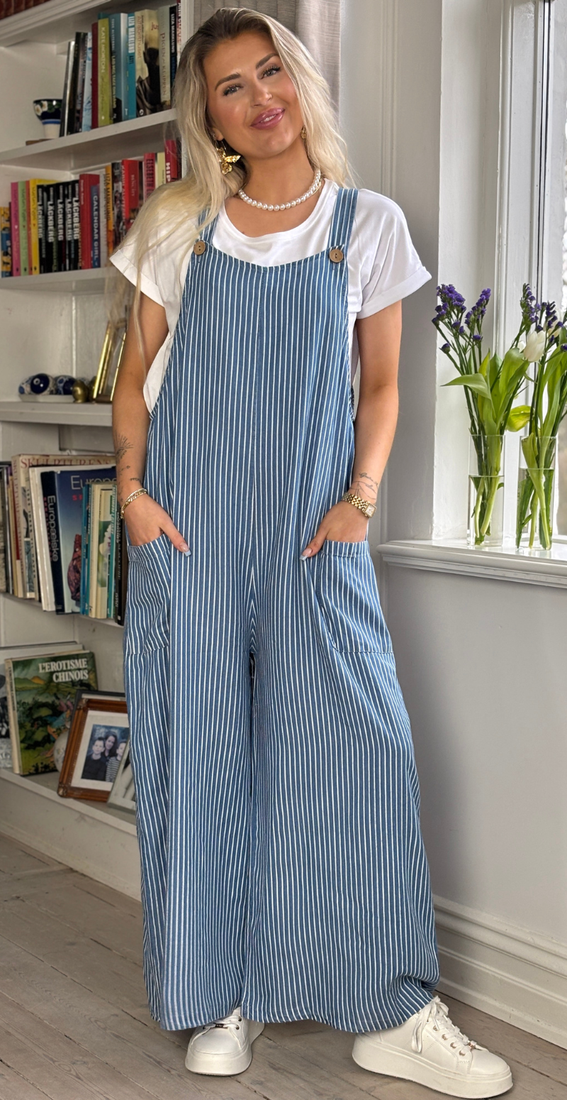 Buksedragt med striber blå