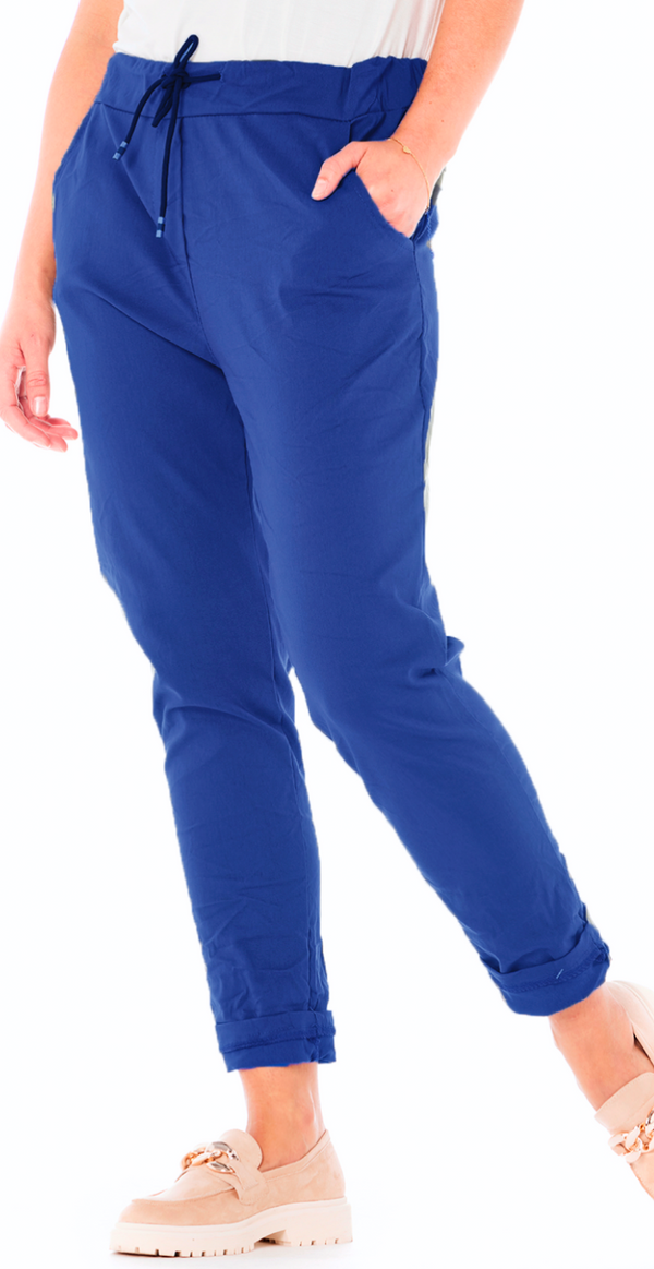 Bukser med stræk og snøre i taljen blå