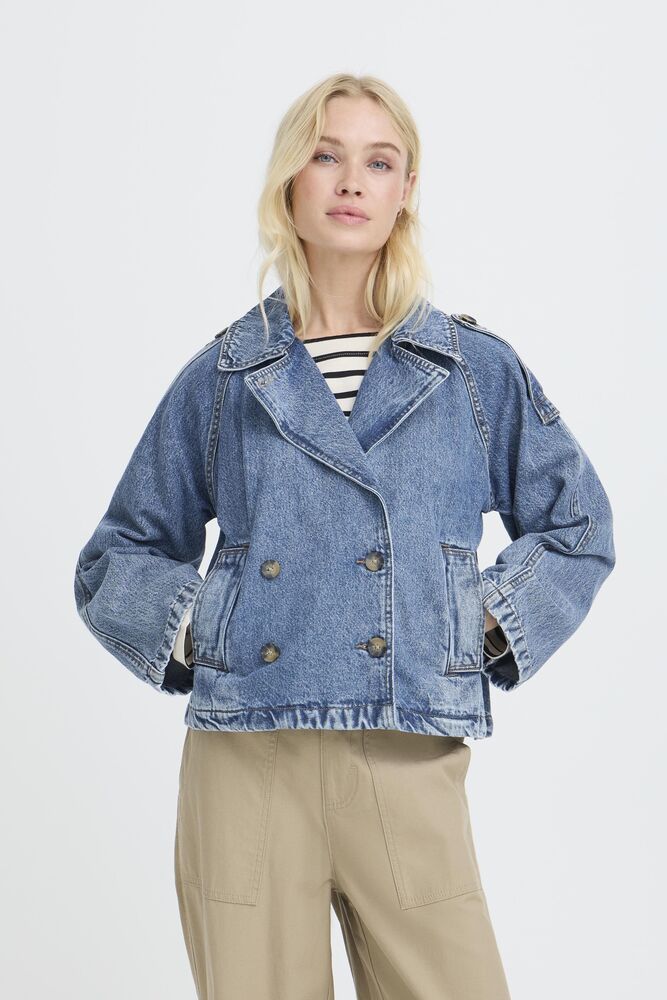 Citan denim trenchcoat med knapper og lommer mid blue denim b.young