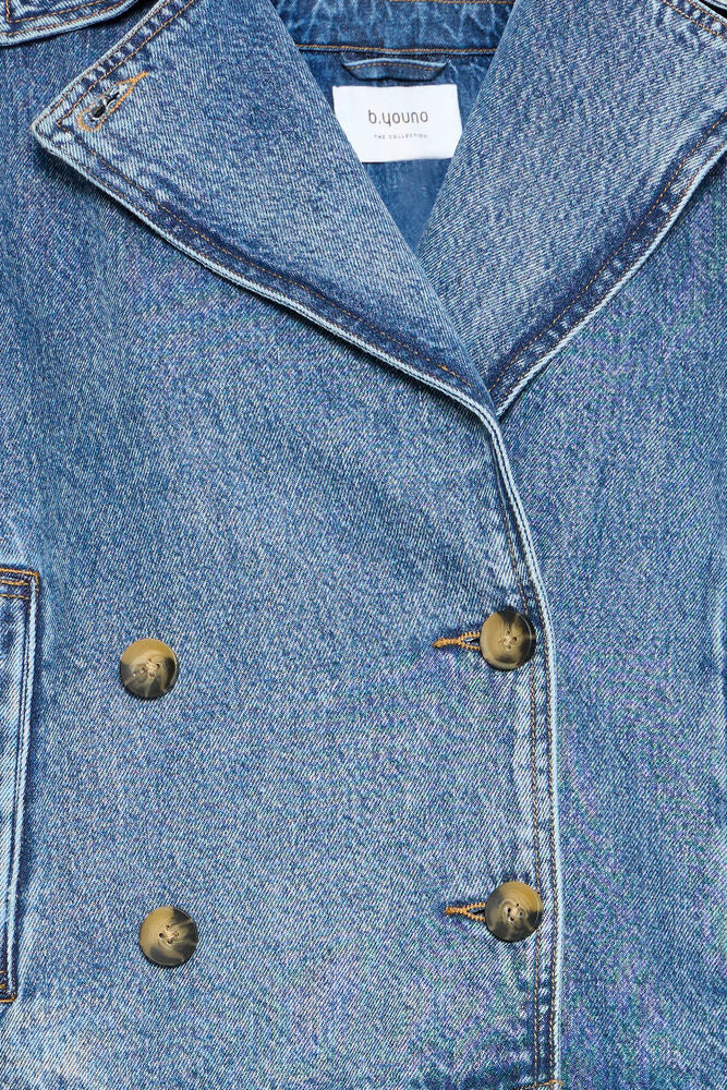 Citan denim trenchcoat med knapper og lommer mid blue denim b.young