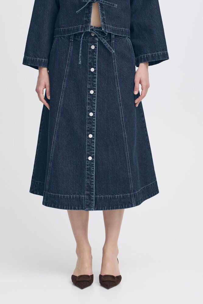 Lukan denim nederdel med knapper dark blue denim b.young